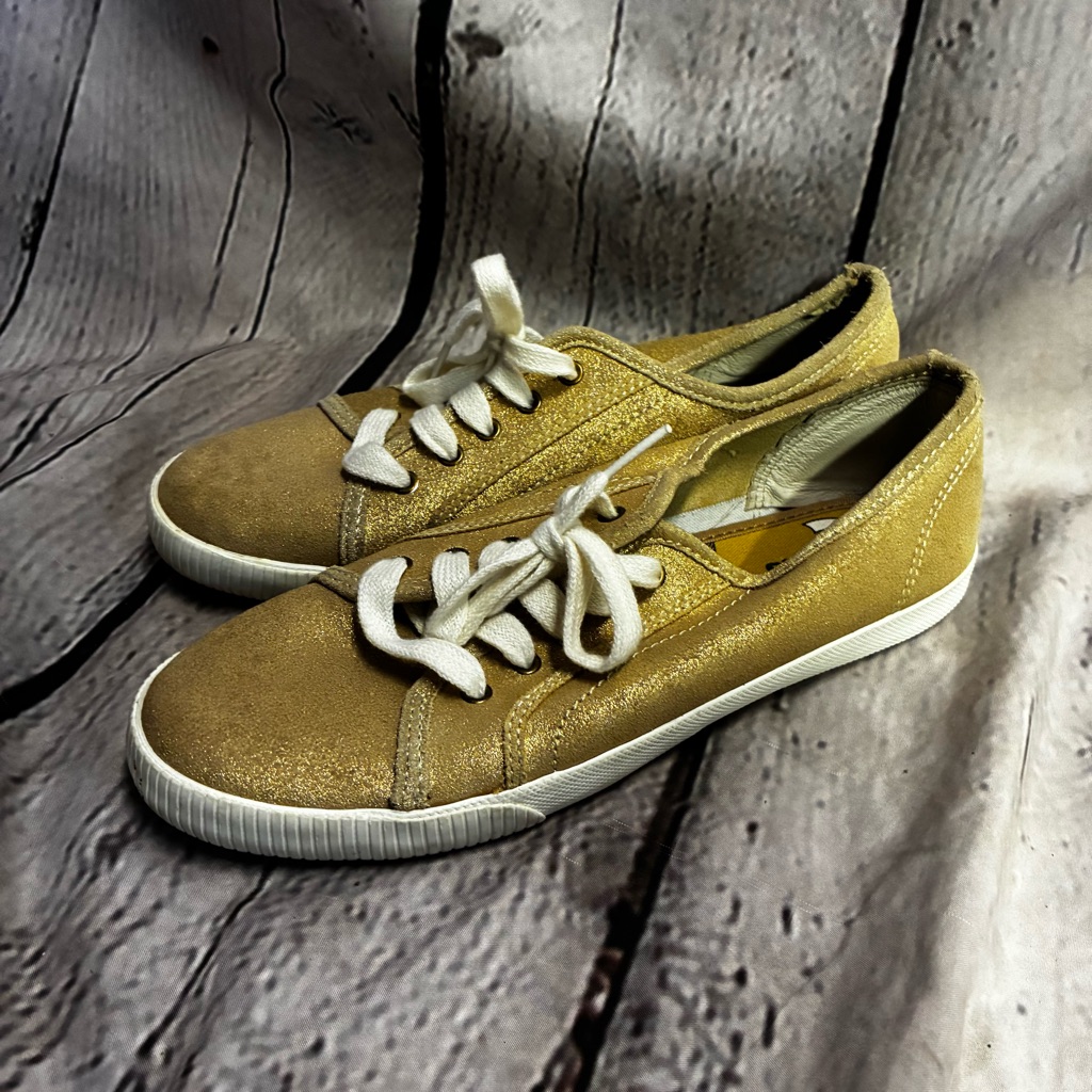 Keds Women’s Gold Metallic Shimmering Sneakers Sz 7 Lace Up Casual Shoes Euc — image 3 of 8